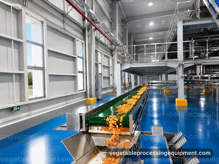 industrial vegetable processing equipment set, process scope and configuration: soil load and product route selection connection view