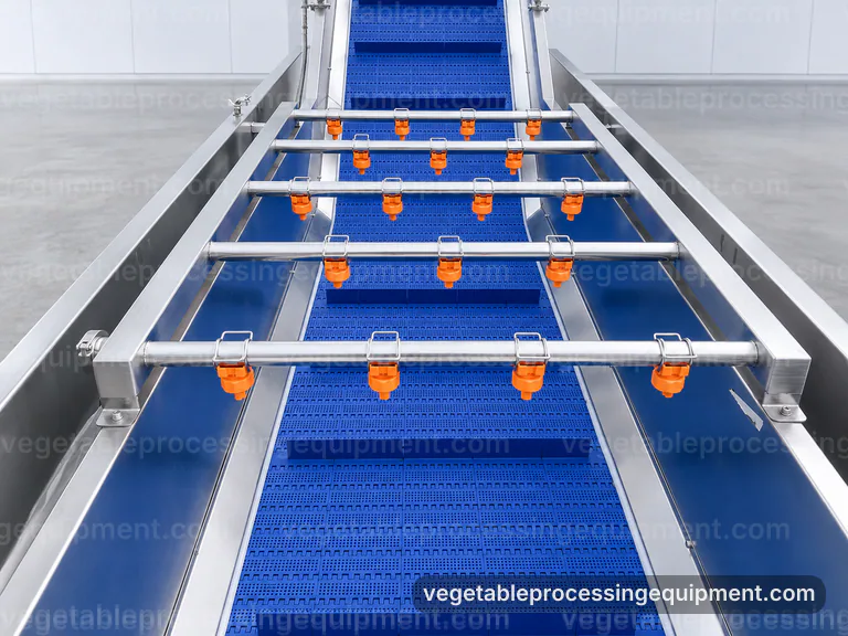 industrial vegetable processing equipment set, configuration options: washers cutters and treatment modules connection view