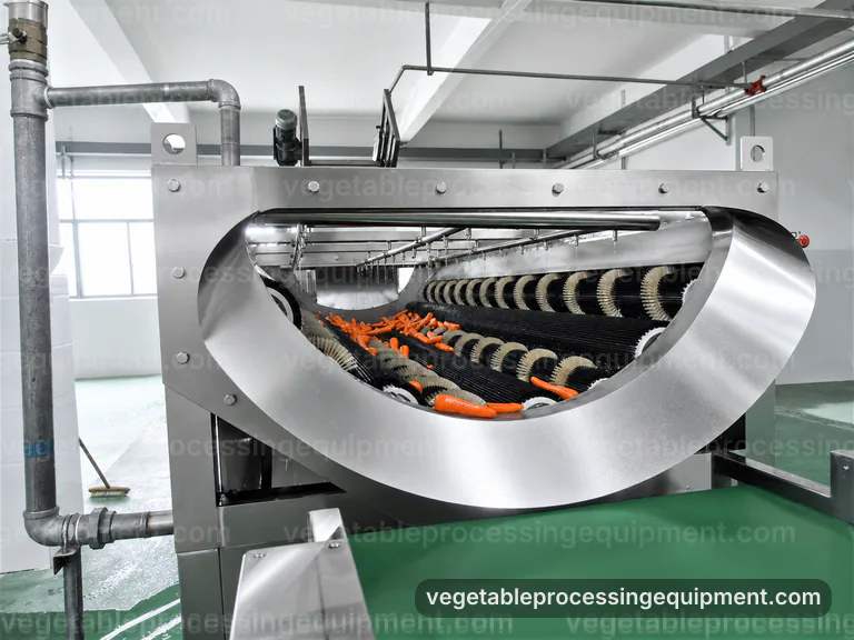 industrial vegetable processing equipment set, operating principle: soil load and product route selection connection view
